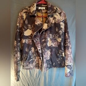 Solitaire Floral Leather Jacket - Black and Tan